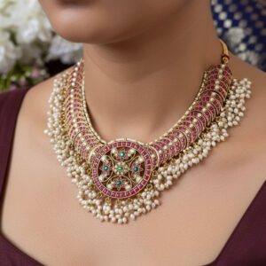 JADAU NECKSET WITH RICE PEARLS