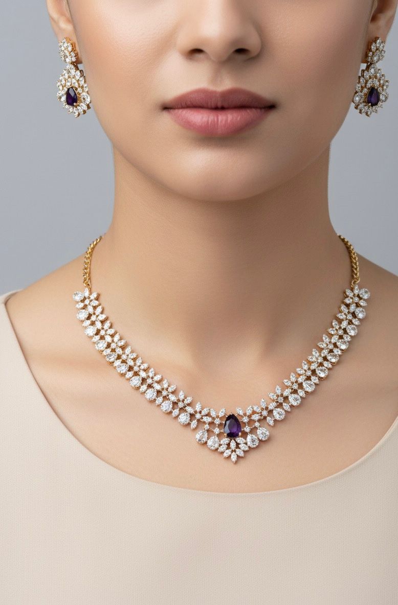 DIAMOND LOOKALIKE NECKSET (PURPLE)