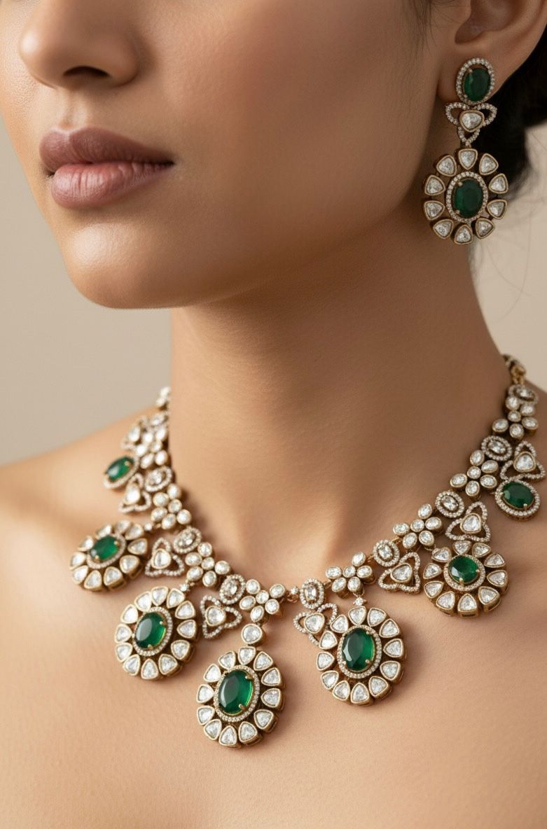 MOISSANITE NECKSET (GREEN)