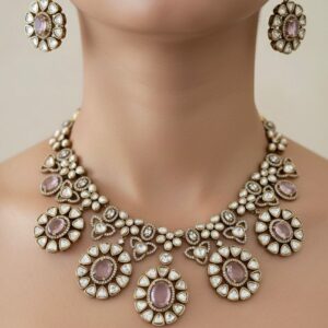 MOISSANITE NECKSET (BABYPINK)
