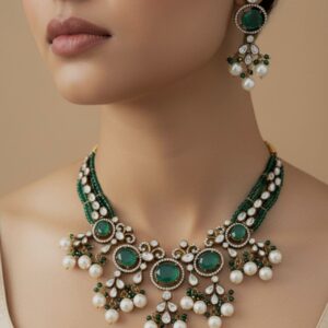 MOISSANITE NECKSET (GREEN )